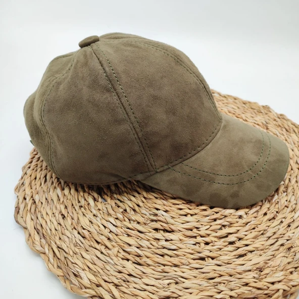 Süet Deri Beyzbol Kep Koyu Haki Renk - 7
