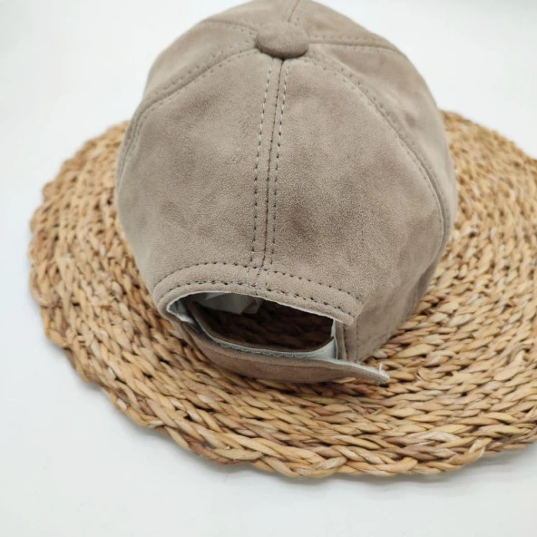 Süet Deri Beyzbol Kep Taş Renk - 4