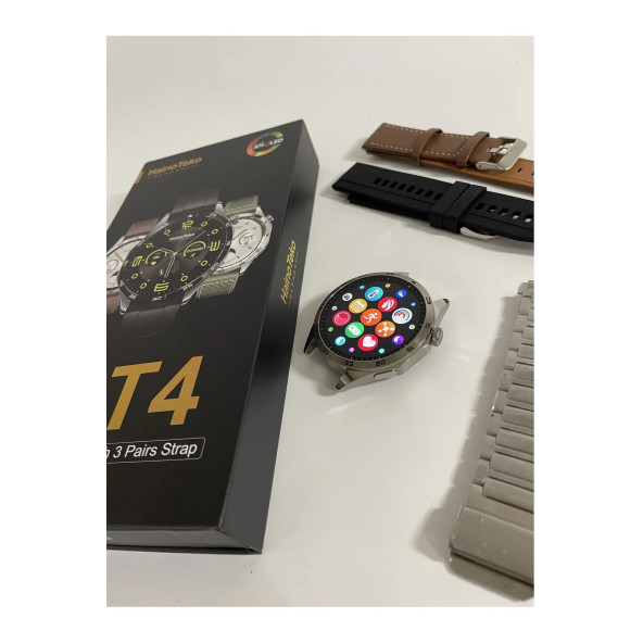 GT4 Amoled Ekran 3 Kordonlu Akıllı Saat Smart Watch (Haino Teko RW44 ) GÜMÜŞ KASA 3 KORDON