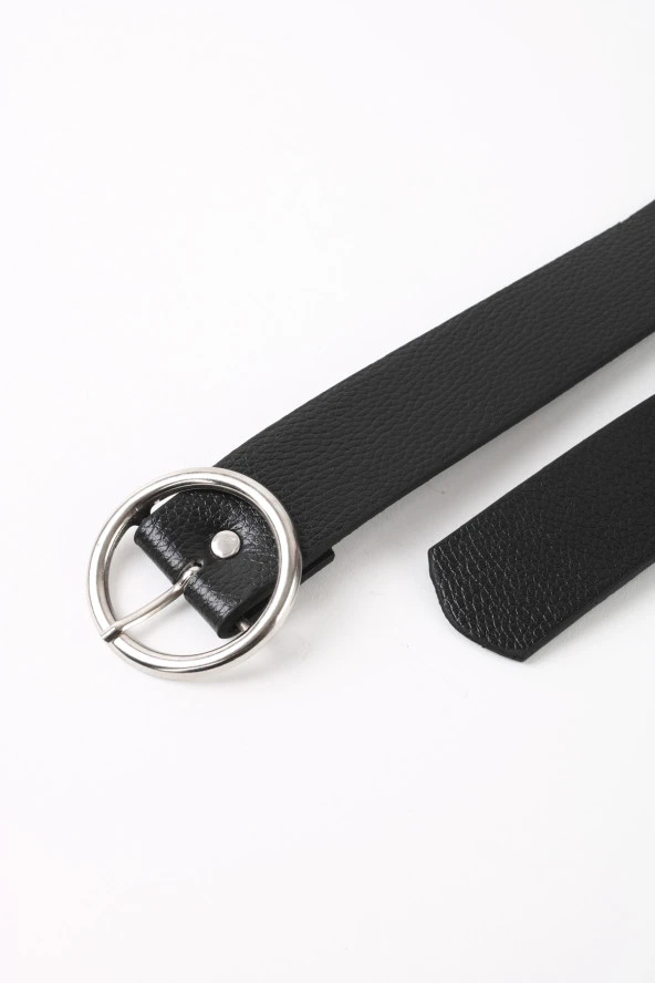 Soobepark Yuvarlak Gümüş Tokalı Kadın Kemer Siyah IMK04-01