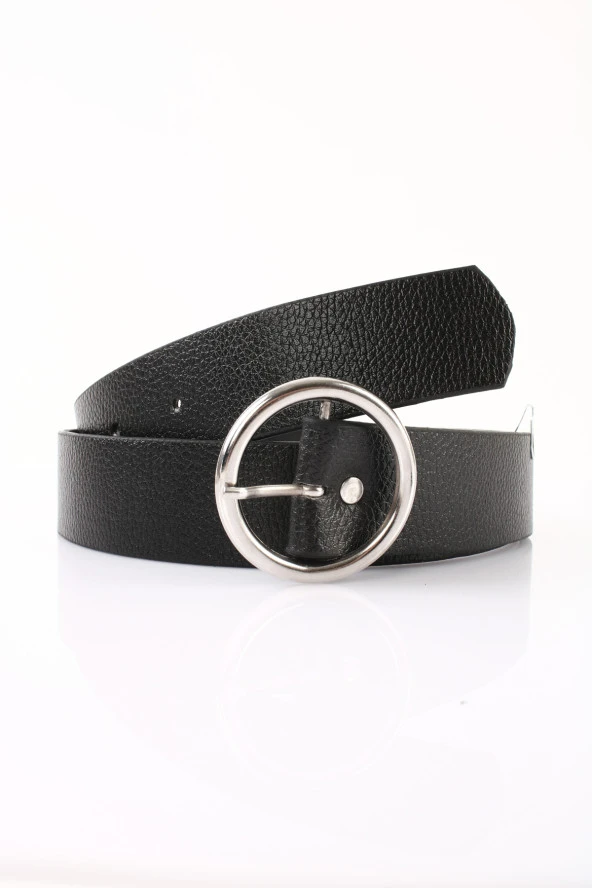 Soobepark Yuvarlak Gümüş Tokalı Kadın Kemer Siyah IMK04-01 - 2