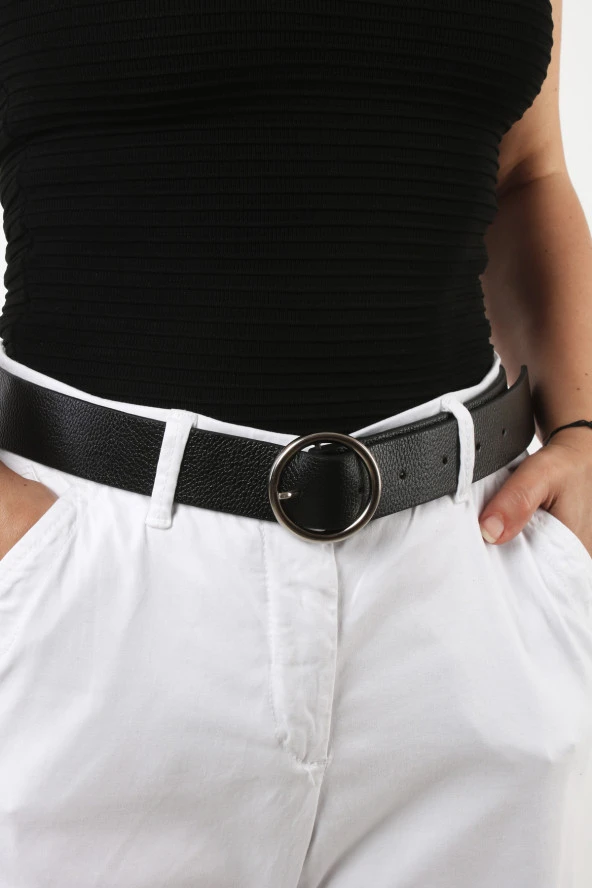 Soobepark Yuvarlak Gümüş Tokalı Kadın Kemer Siyah IMK04-01 - 3