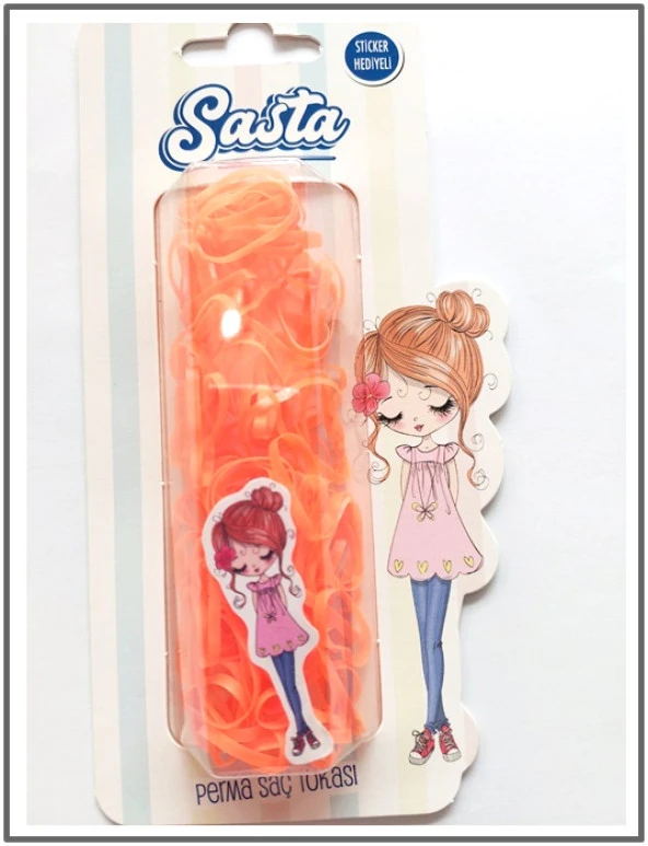 Sasta Lastik Saç Tokası Turuncu Sticker Hediyeli