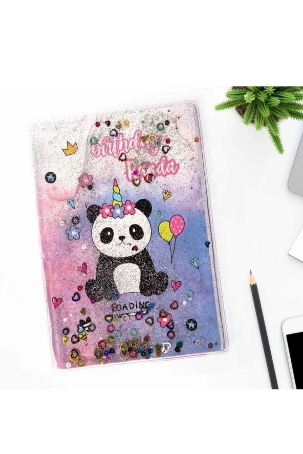 Sevimli Panda Desenli Renkli Simli Sulu Defter Mls-319