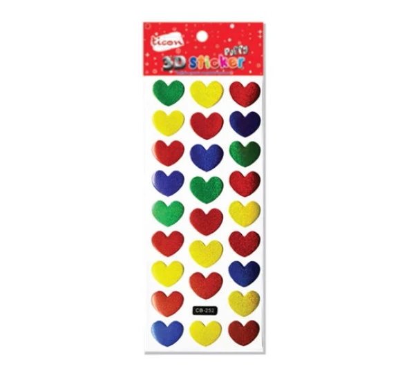 Ticon Puffy Sticker Renkli Kalp - 2 adet