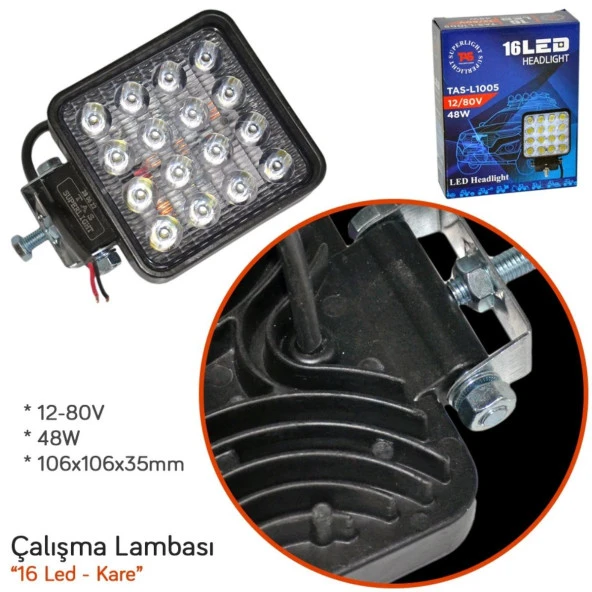 MOTOSIKLET ATV 12V 80V SİS FARI 16 LED KARE TİP BEYAZ IŞIK - Resim 2