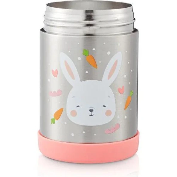 Baby Bee Tavşan Baskılı Pembe Yemek Termosu 450 ML - 2