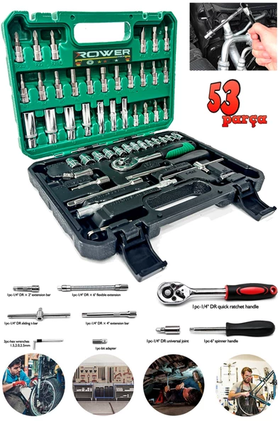 Rowermax Germany Cr-v Max 1/4 Cırcırlı 53 Parça Lokma Anahtar Takımı Bits Uç Seti Tam Set Usta Lokma - 4