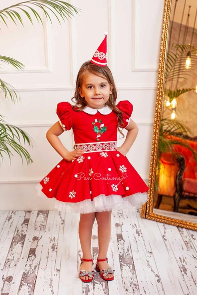 Pan Costume Elf Kız Çocuk Yılbaşı Kostümü Kırmızı
