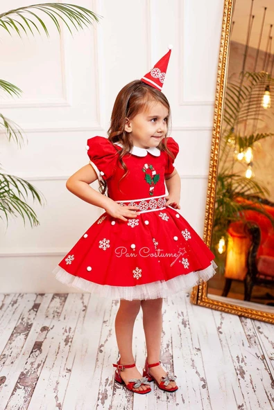 Pan Costume Elf Kız Çocuk Yılbaşı Kostümü Kırmızı - 2