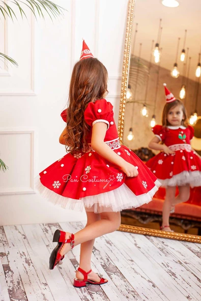 Pan Costume Elf Kız Çocuk Yılbaşı Kostümü Kırmızı - 3
