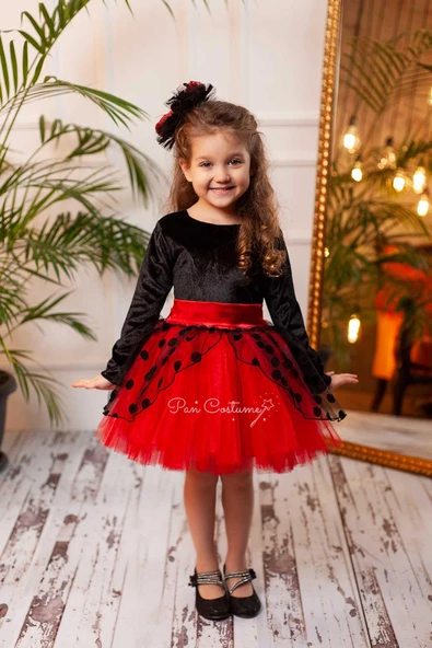 Pan Costume Uğur Böceği Kadife Kız Çocuk Kostüm