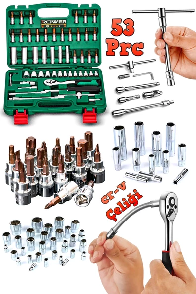 Rowermax Germany Cr-v 65 Parça 53 Lokma Takımı Otomatik Cırcırlı 1/4" 12 Parça Kombine Açık Anahtar - 6