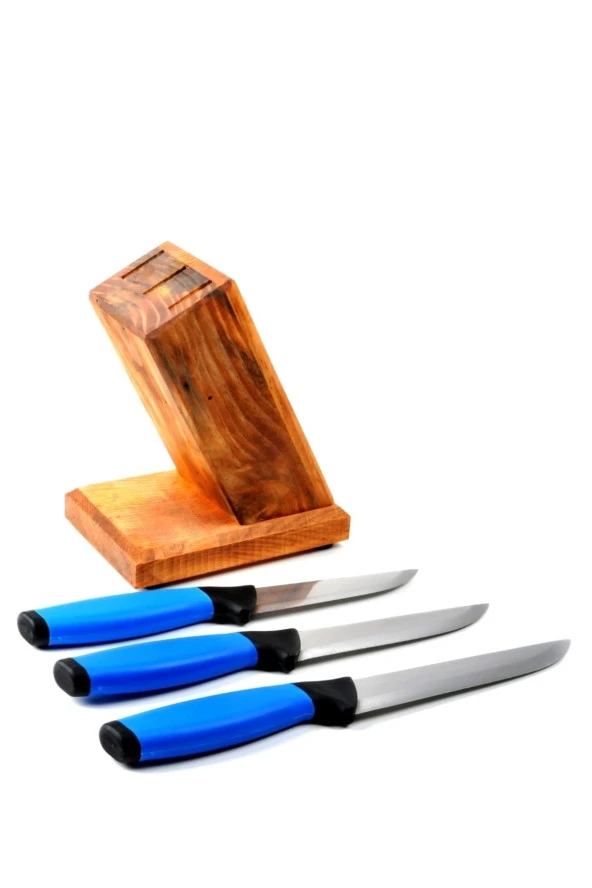 Yatağan Zeybek Sebze - Mutfak Bıçağı Serisi 3 Bıçaklı ve 3 Lü Takozlu 4 Parça Mutfak Bıçak Seti