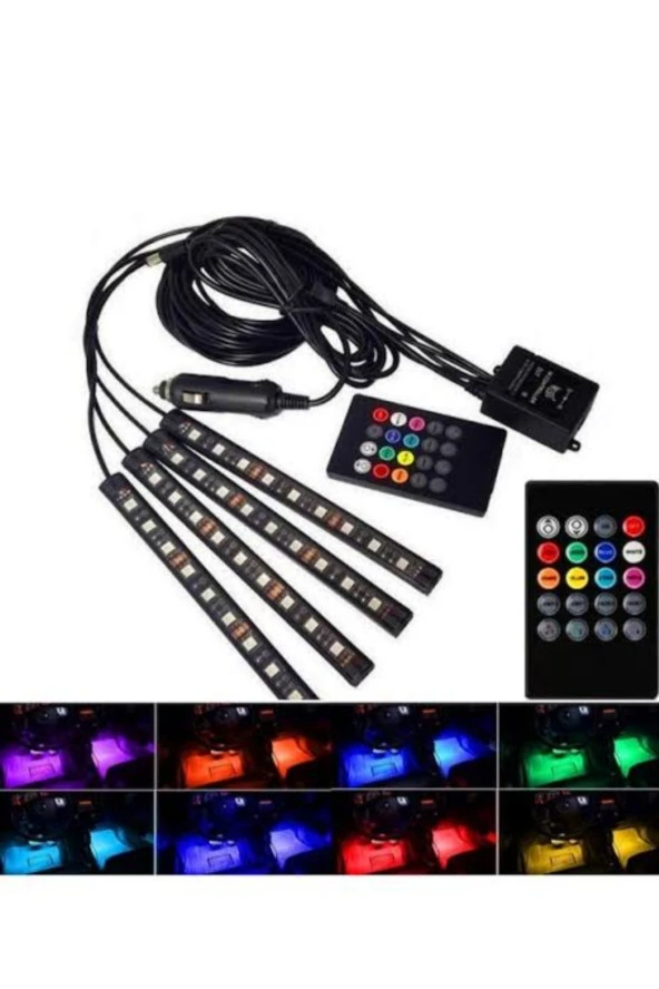 Araç Içi Aydınlatma Ayakaltı Led Uzaktan Kumandalı Müziğe Duyarlı 12 Led Li Rgb