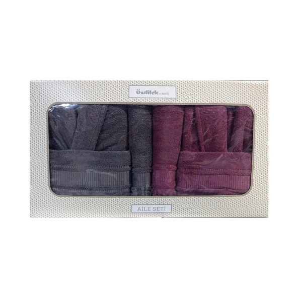Özdilek Colourist Aile Bornoz Seti Antrasit-K.Pembe