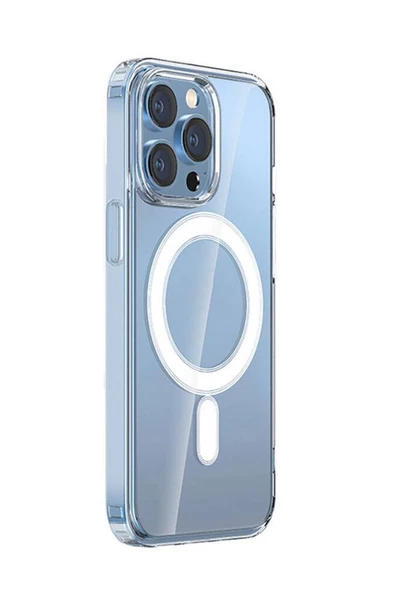 iPhone 15 Pro Max Kılıf Magsafe Şarj Özellikli Şeffaf Sert PC Embos Kapak - 8