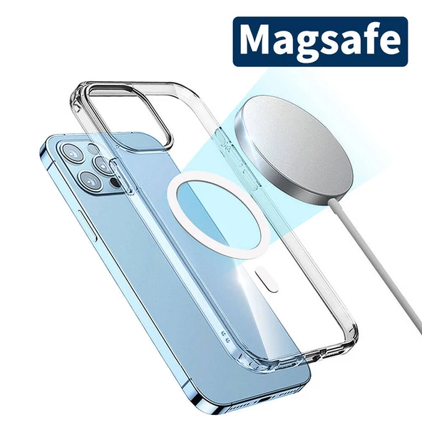 iPhone 15 Pro Max Kılıf Magsafe Şarj Özellikli Şeffaf Sert PC Embos Kapak - 4