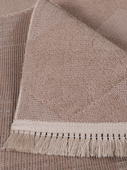 Lara Bukleli Desenli Yumuşacık Peluş Halı Salon Oturma Odası Mutfak Koridor Halısı 9400c Vizon - 3