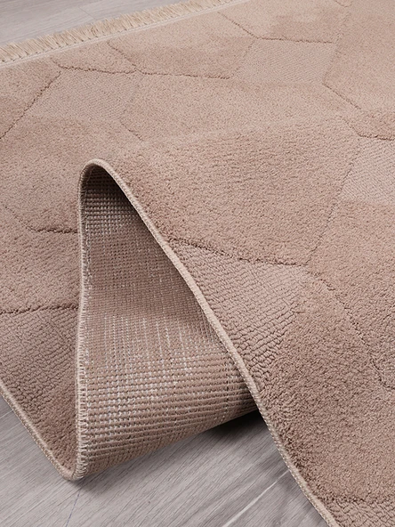 Lara Bukleli Desenli Yumuşacık Peluş Halı Salon Oturma Odası Mutfak Koridor Halısı 9400c Vizon - 4