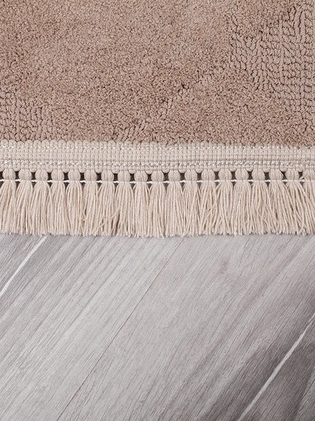 Lara Bukleli Desenli Yumuşacık Peluş Halı Salon Oturma Odası Mutfak Koridor Halısı 9400c Vizon - 5