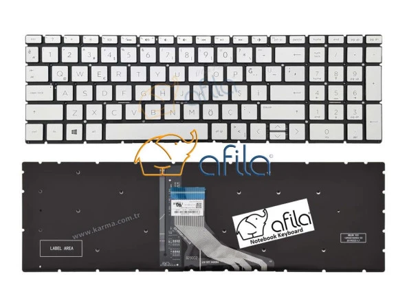 Hp 15-Dw1001nt 8KE21EA, 15-Dw1002nt 9FE50EA Notebook Klavyesi Gri TR, ışıklı