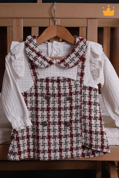 Babyhola Şık Tüvit Bayramlık Kız Bebek Çocuk Elbisesi Şanel Kumaş - 4