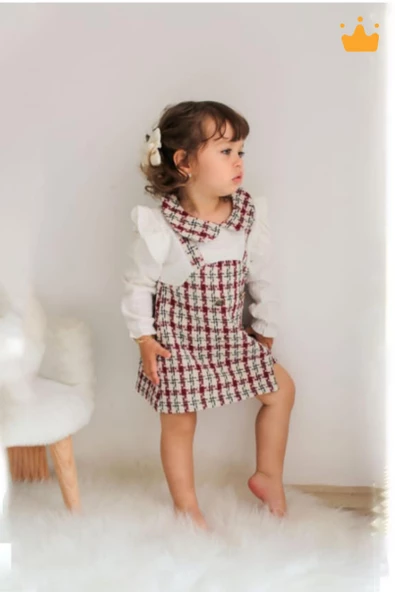 Babyhola Şık Tüvit Bayramlık Kız Bebek Çocuk Elbisesi Şanel Kumaş - 2