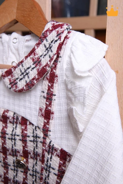 Babyhola Şık Tüvit Bayramlık Kız Bebek Çocuk Elbisesi Şanel Kumaş - 6