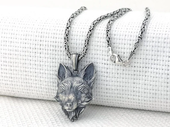 Üç Boyutlu Tilki Kral Zincirli 925 Ayar Gümüş Kolye - Resim 4