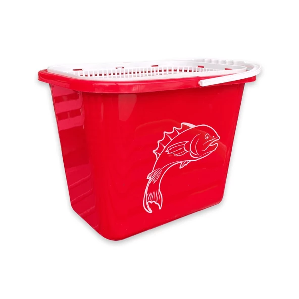 Balıkçı Kovası - 15 lt - Fishack - Süzgeçli - Kırmızı (Kod 179)