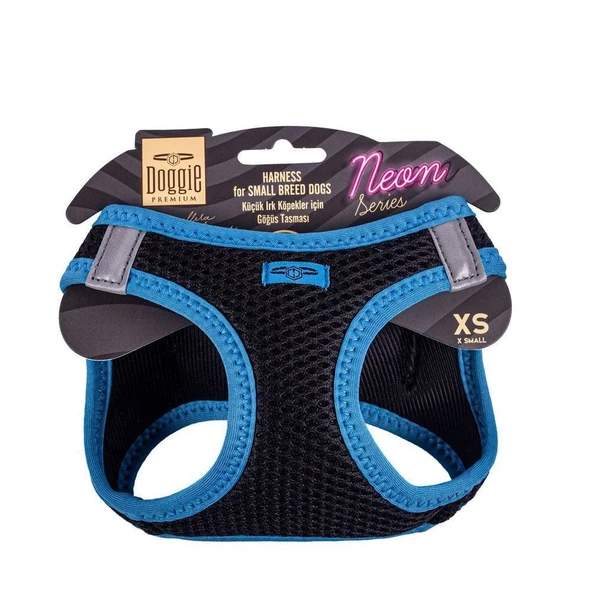 Doggie Havalı Dokuma Neon Küçük Irk Göğüs Tasması Mavi 30-34 cm (ANG-XS)