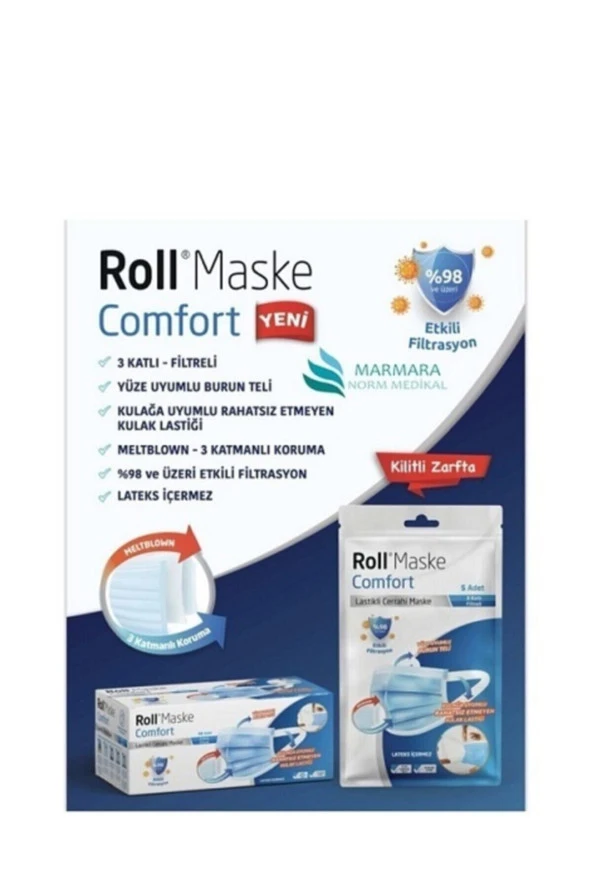 Roll Comfort 3 Katlı Meltblown Cerrahi Maske Telli 50li Paket