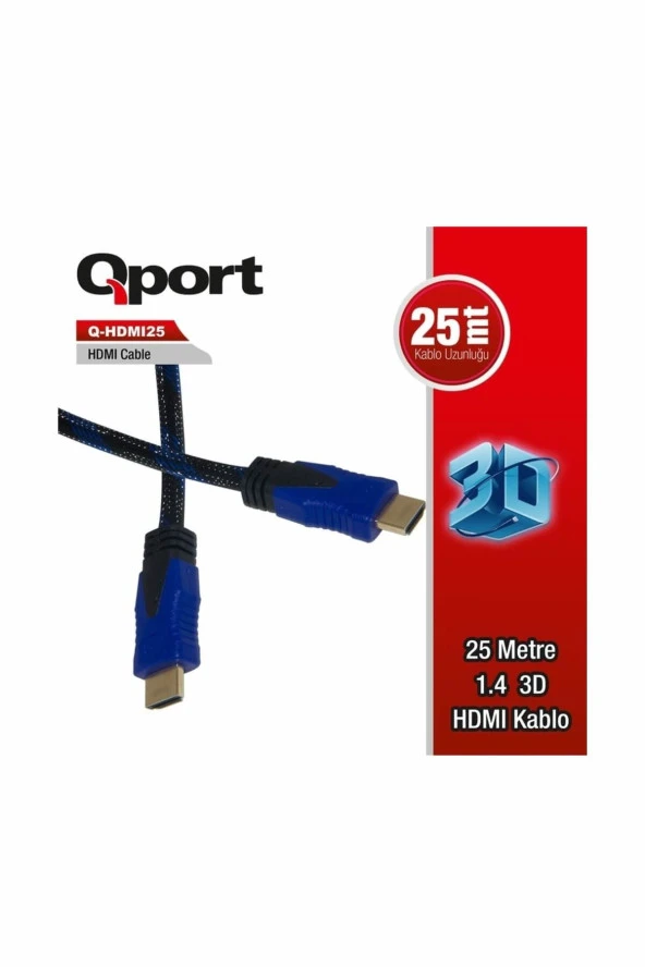 Qport  HDMI to HDMI 1.4 3D 25 Metre Altın Uçlu Kablo Q-HDMI25