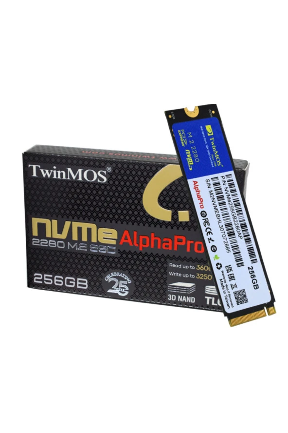 TwinMOS  256GB M.2 PCIe Gen3 NVMe SSD (3600-3250Mb/s) TLC 3DNAND (NVMe256GB2280AP)
