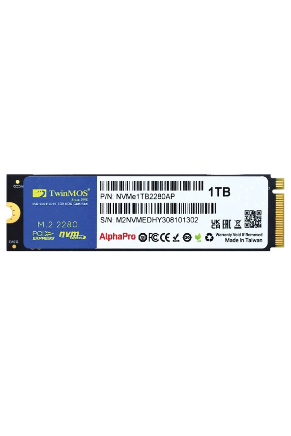 TwinMOS 1TB M.2 PCIe Gen3 NVMe SSD (3600-3250Mb-s) NVMe1TB2280AP TLC 3DNAND Ssd - 2