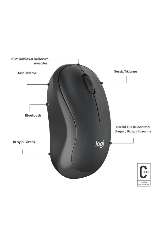 logitech  M240 Sessiz Kompakt Kablosuz Bluetooth Mouse - Siyah - 5