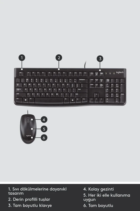 logitech  Mk120 Kablolu Q Tr Siyah Klavye Mouse Seti - Siyah