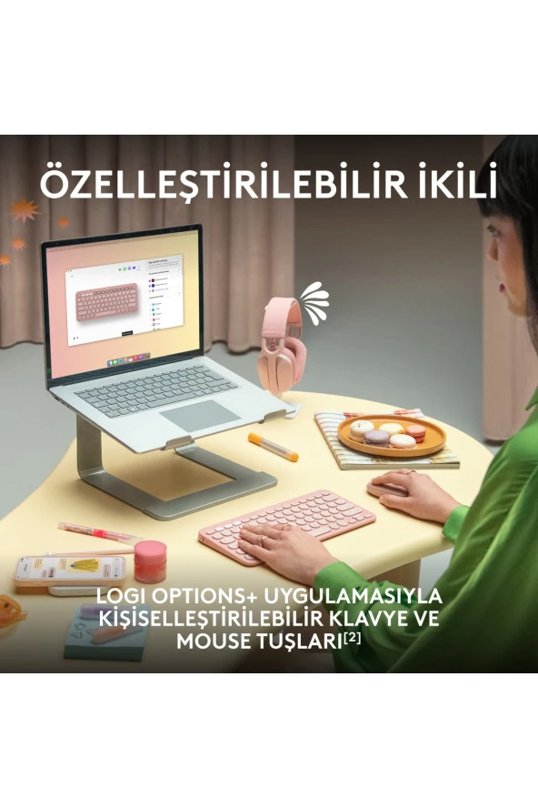 logitech  Pebble 2 Combo Çoklu Sessiz Kablosuz Türkçe Q Klavye Mouse Seti - Pembe 920-012247 - 3