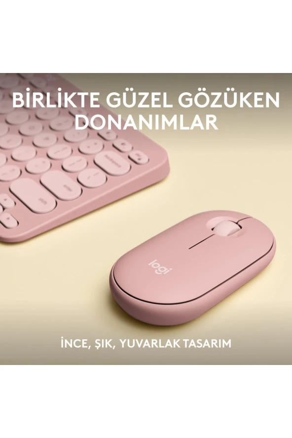 logitech  Pebble 2 Combo Çoklu Sessiz Kablosuz Türkçe Q Klavye Mouse Seti - Pembe 920-012247 - 2