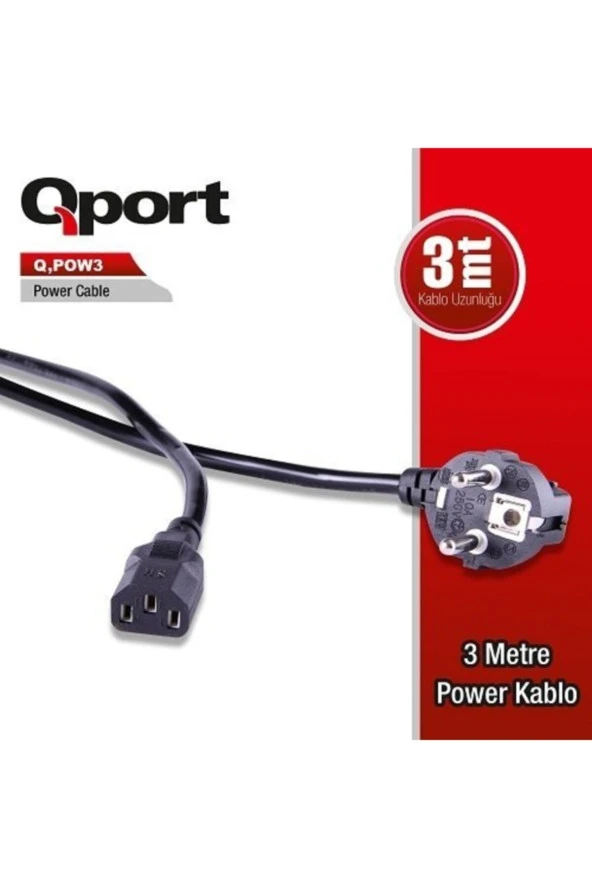 Qport  Q-pow3 3metre Monitör Power Kablosu