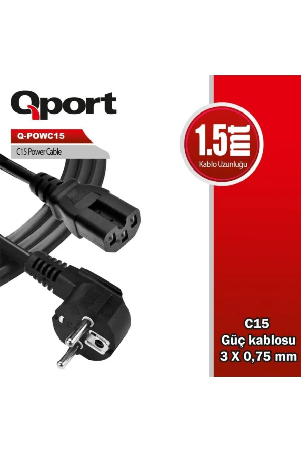 Qport  Q-POWC15 1.5m C15 Güç Kablosu