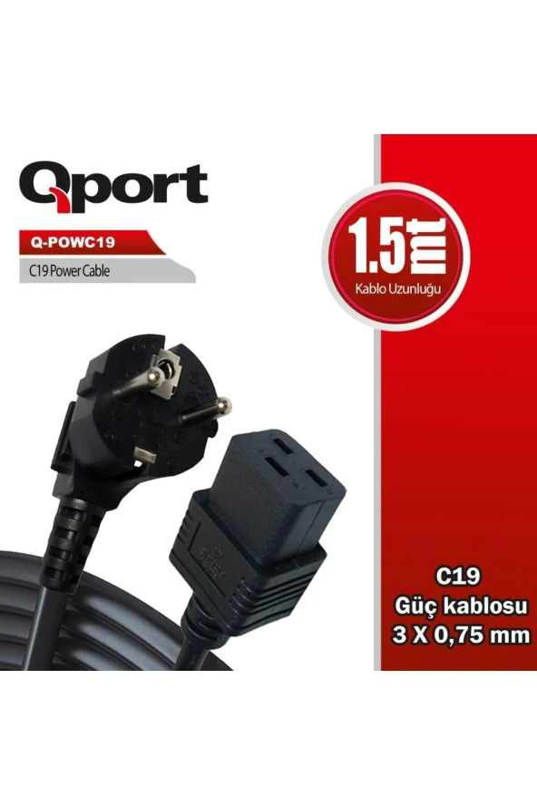 Qport  Q-POWC19 1.5m C19 Güç Kablosu