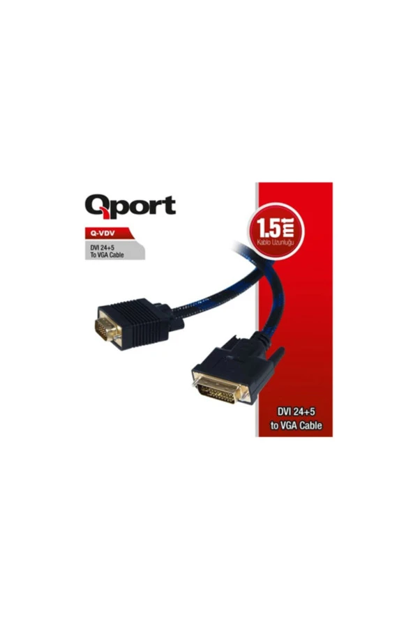 Qport  Q-VDV 1.8mt DVI TO VGA 24+5 Converter Çevirici Kablo