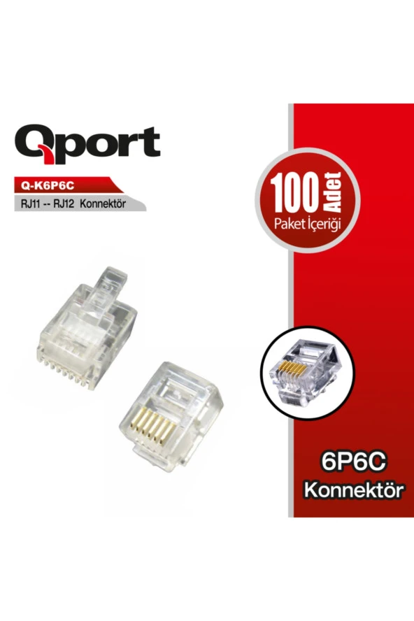 Qport Q-k6p6c Rj11-rj12 Telefon Soketi 100 Lü Paket