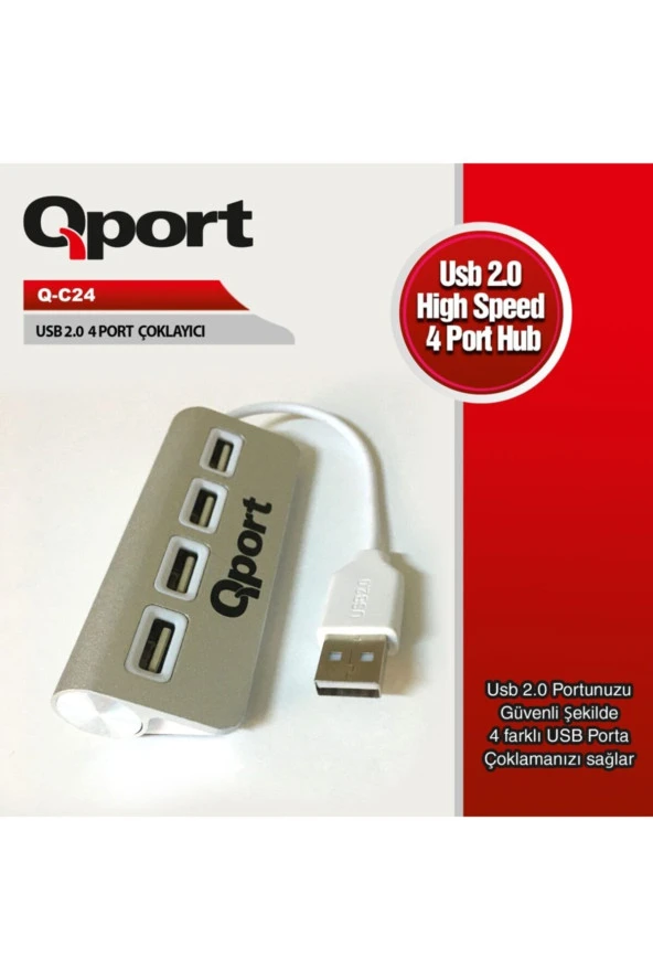 Qport  Q-c24 4lü Usb2.0 Hub (giriş : Usb2.0 => Çıkış: 4*usb2.0) (metal Kasa)