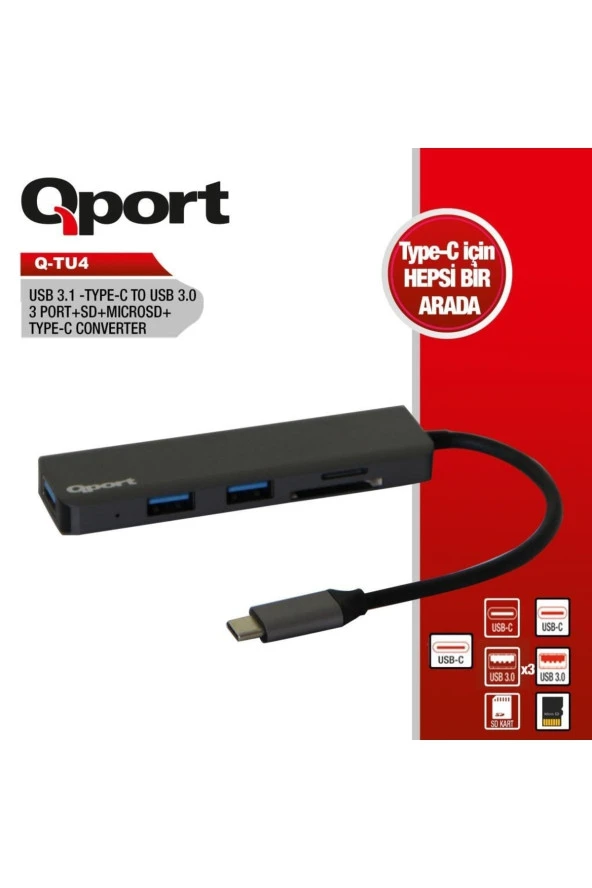 Qport  Q-port Usb Type-c-usb3.0+sd+mıcro Sd+type-c Çev. (Q-tu4)