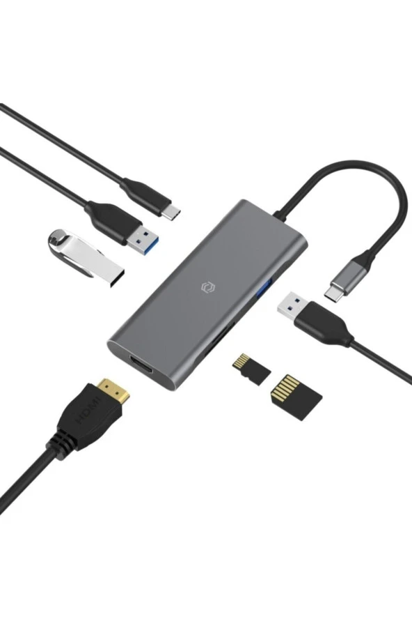 FRISBY  Usb Type-c™ Hub (hdmı + 3 X Usb 3.0 + Sd/tf + Pd Şarj) Hızlı Aktarım