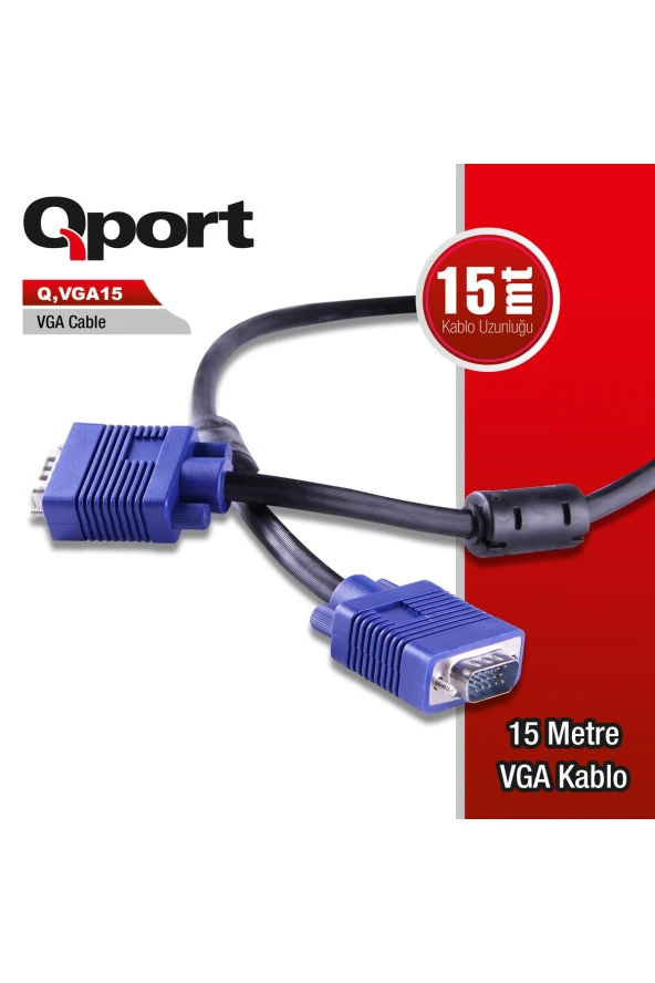 Qport  Kablo Vga 15m Q-vga15 15 Pın Fıltrelı Erkek Erkek Monıtör Kablo - 2
