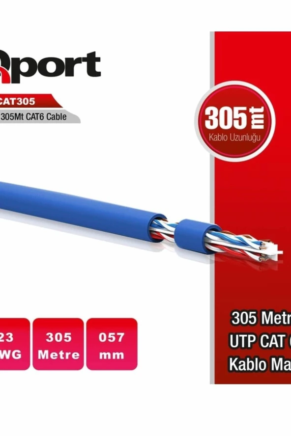 Qport  CAT6 305m 23 AWG Mavi Kablo Q-CAT6M